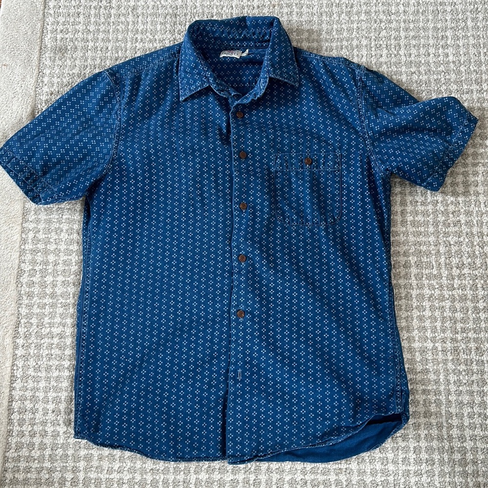 Sashiko Faherty Blue Patterned Casual Button Down Shirt